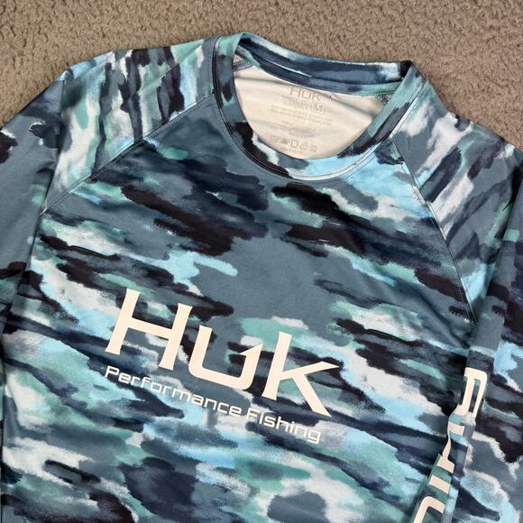 HUK Fishing Shirt Mens M Blue Camo Pursuit Edisto Long Sleeve Performance UPF - Picture 1 of 9